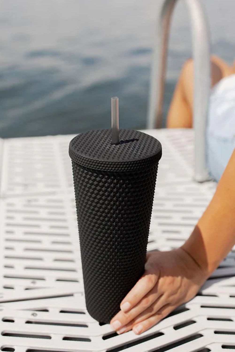 Black Reusable Matte Plastic Tumbler Cup