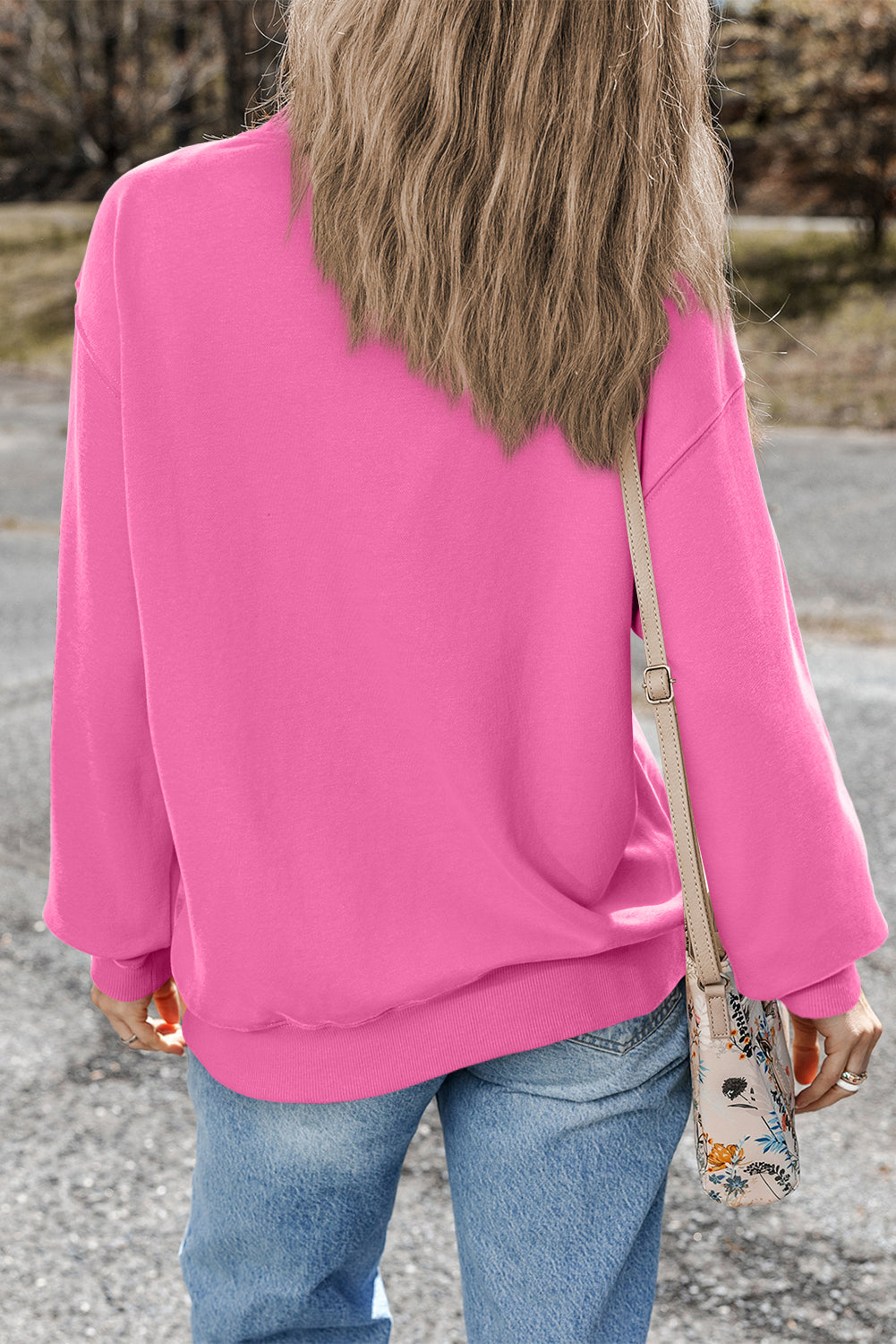 Burgundy Plain Drop Shoulder Crewneck Pullover Sweatshirt