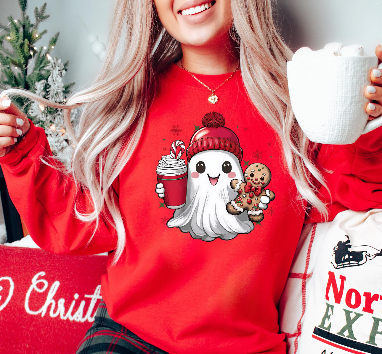 Cute Xmas Ghost with Gingerbread