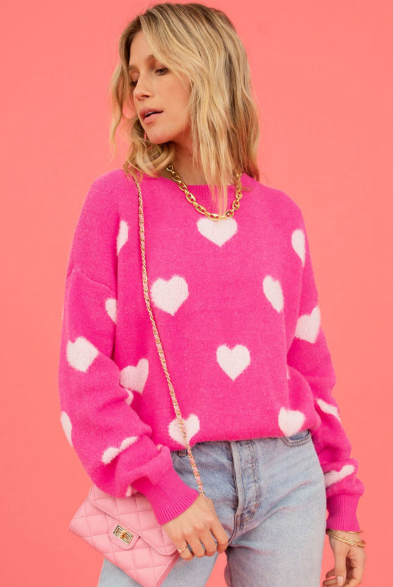 Fuzzy Pink Valentine Heart Sweater
