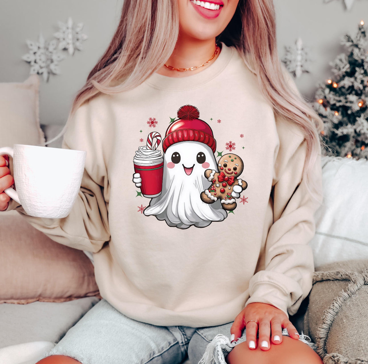 Cute Xmas Ghost with Gingerbread