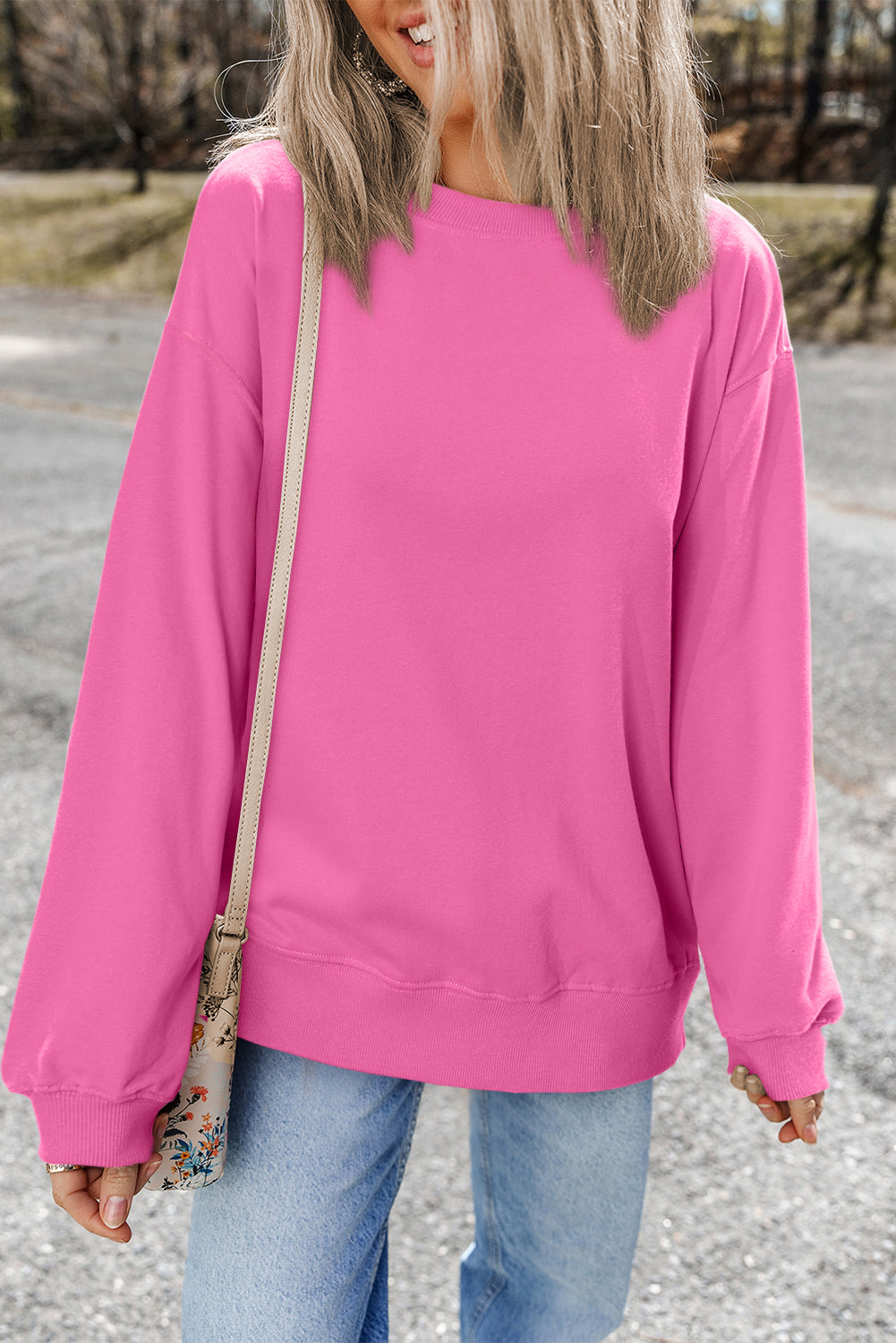 Burgundy Plain Drop Shoulder Crewneck Pullover Sweatshirt