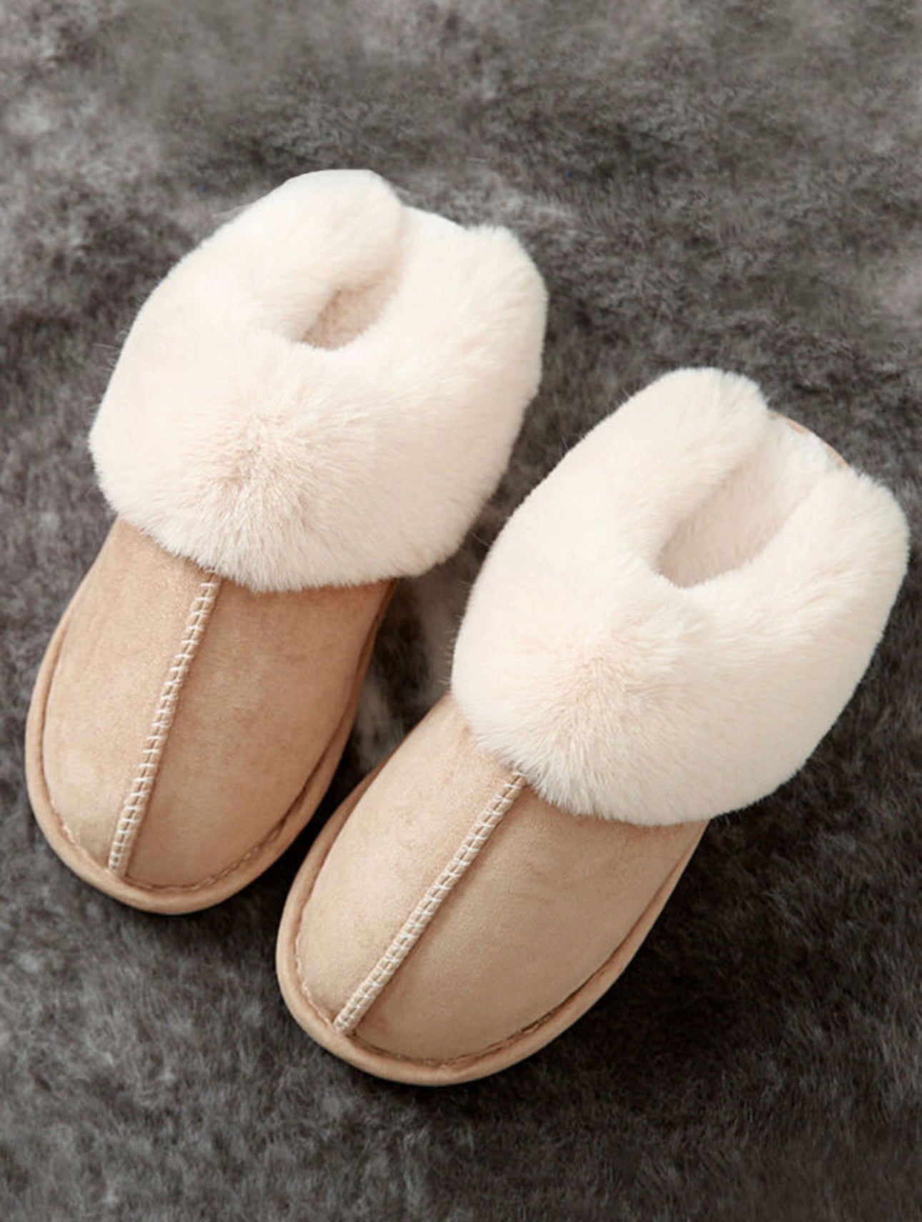 Khaki Fleece Lined Plush Slippers