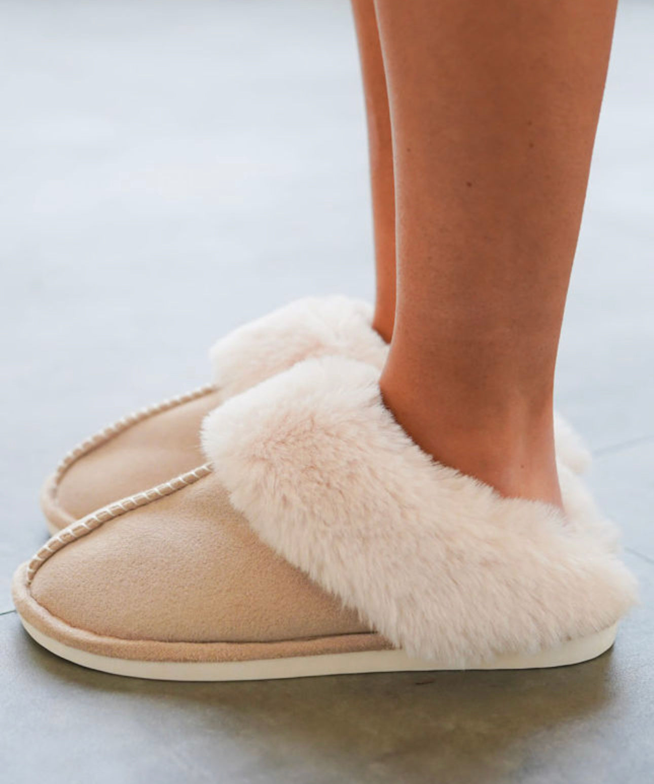 Khaki Fleece Lined Plush Slippers