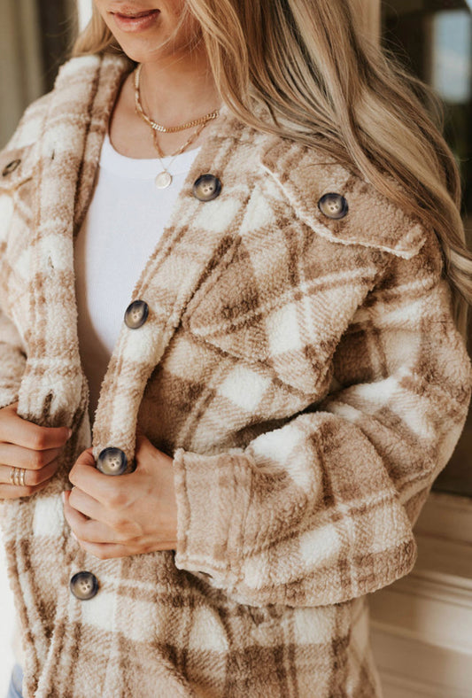 Khaki Sherpa Plaid Shacket