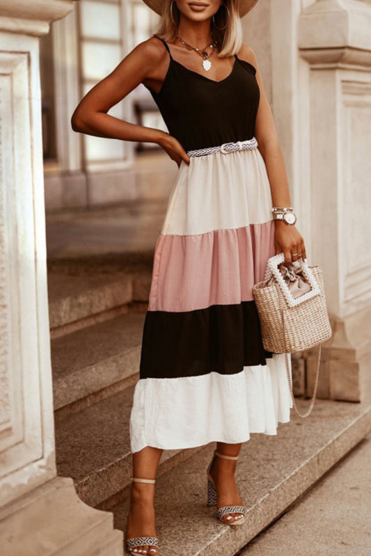 Color Block V-Neck Maxi Dress