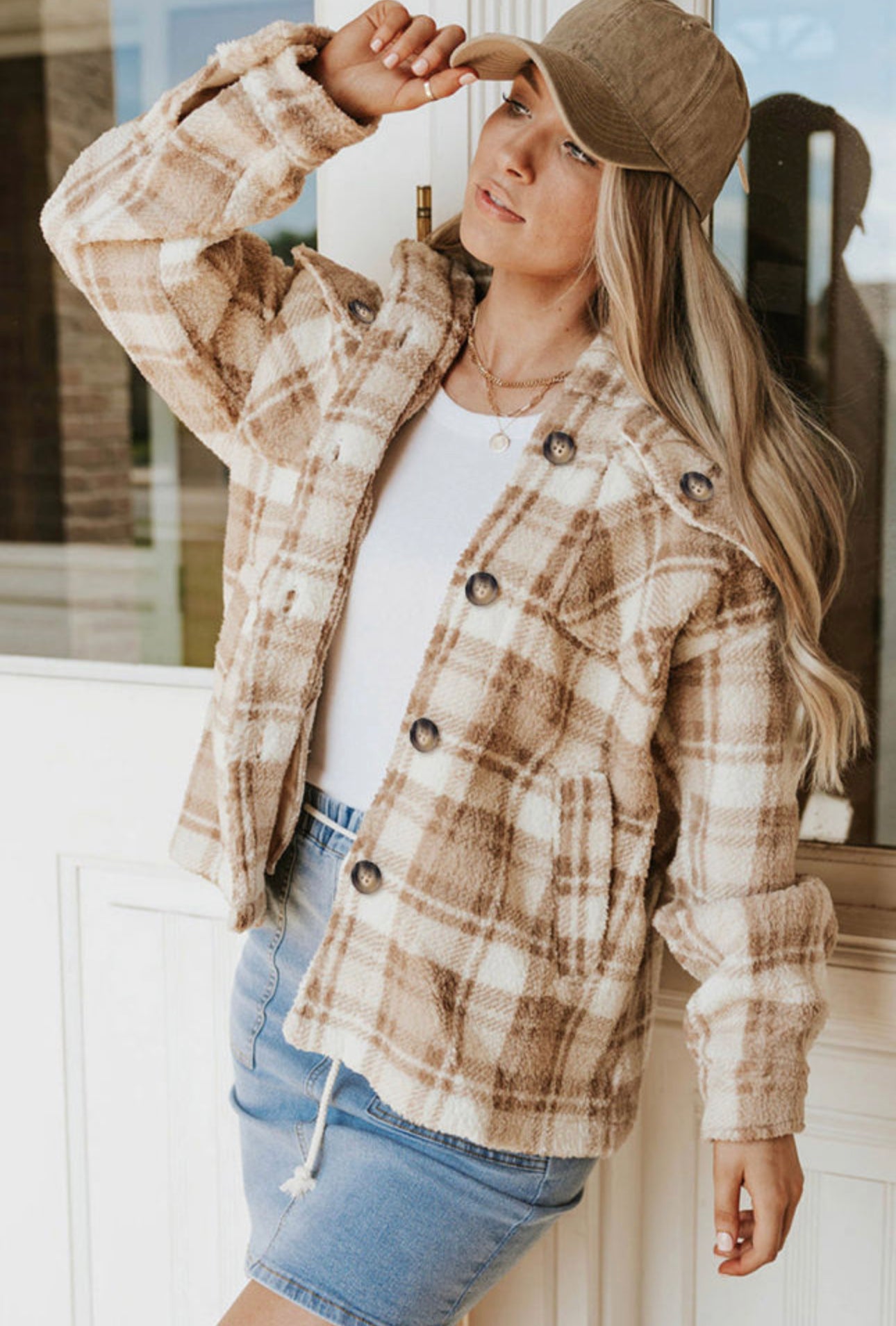 Khaki Sherpa Plaid Shacket