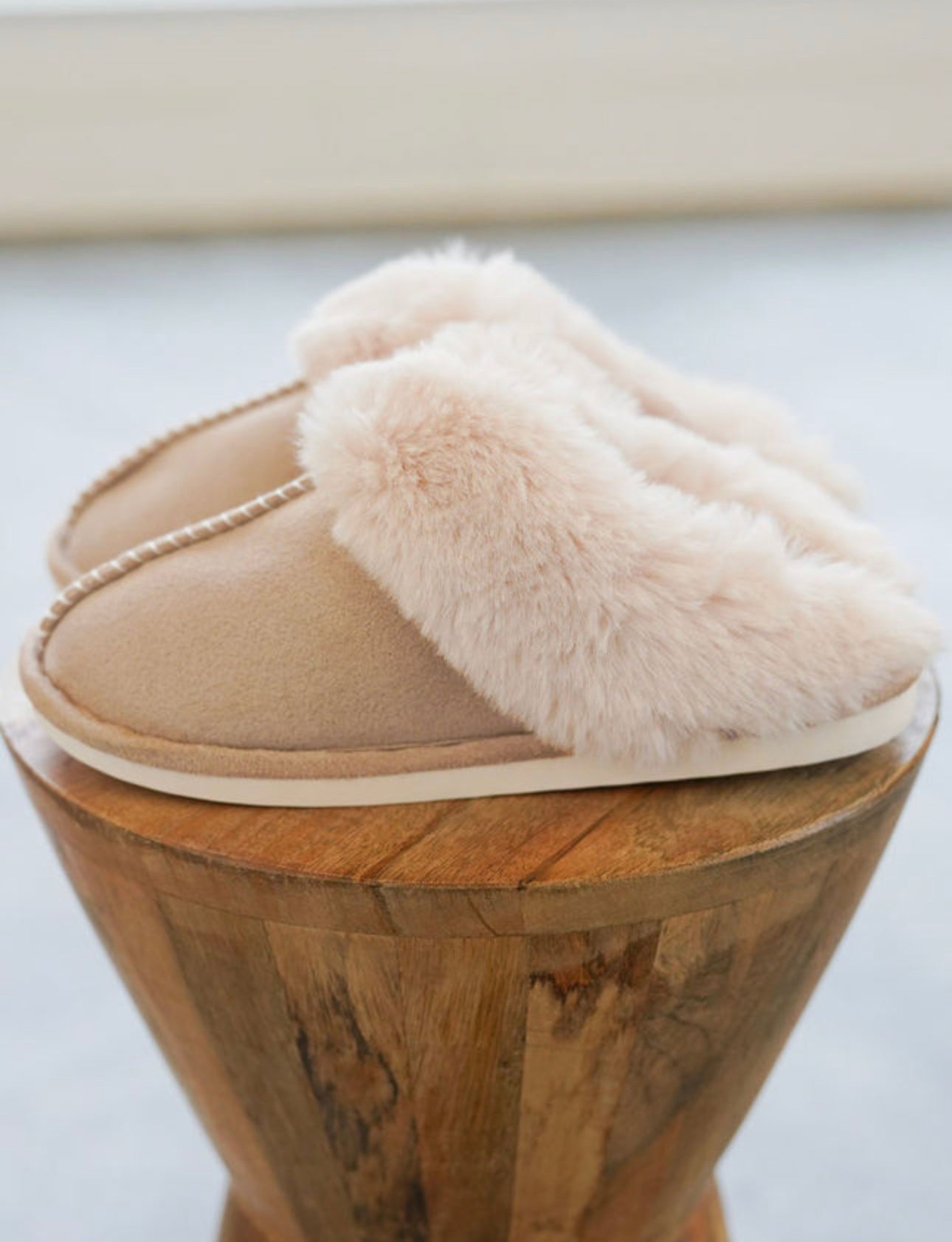 Khaki Fleece Lined Plush Slippers