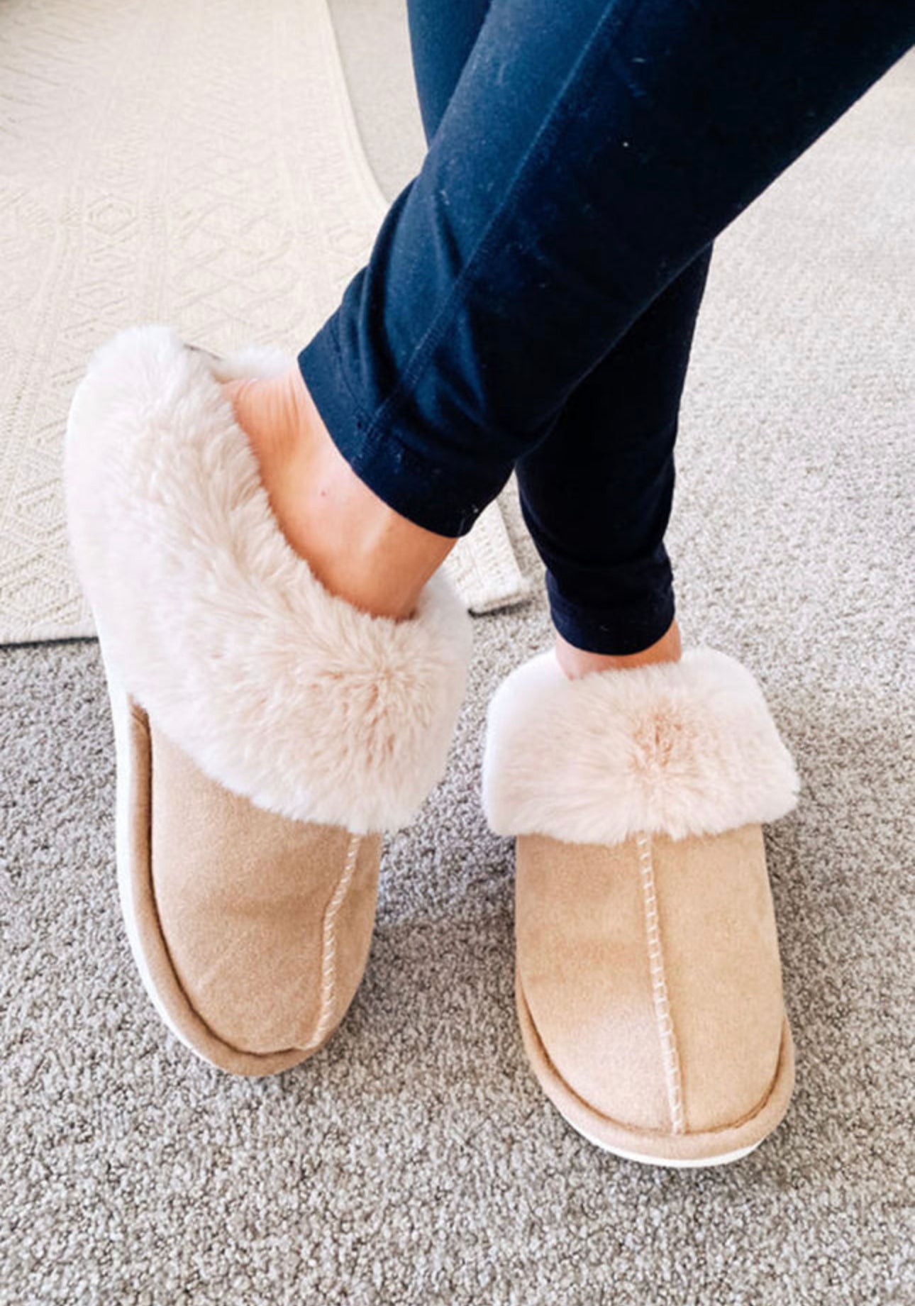 Khaki Fleece Lined Plush Slippers