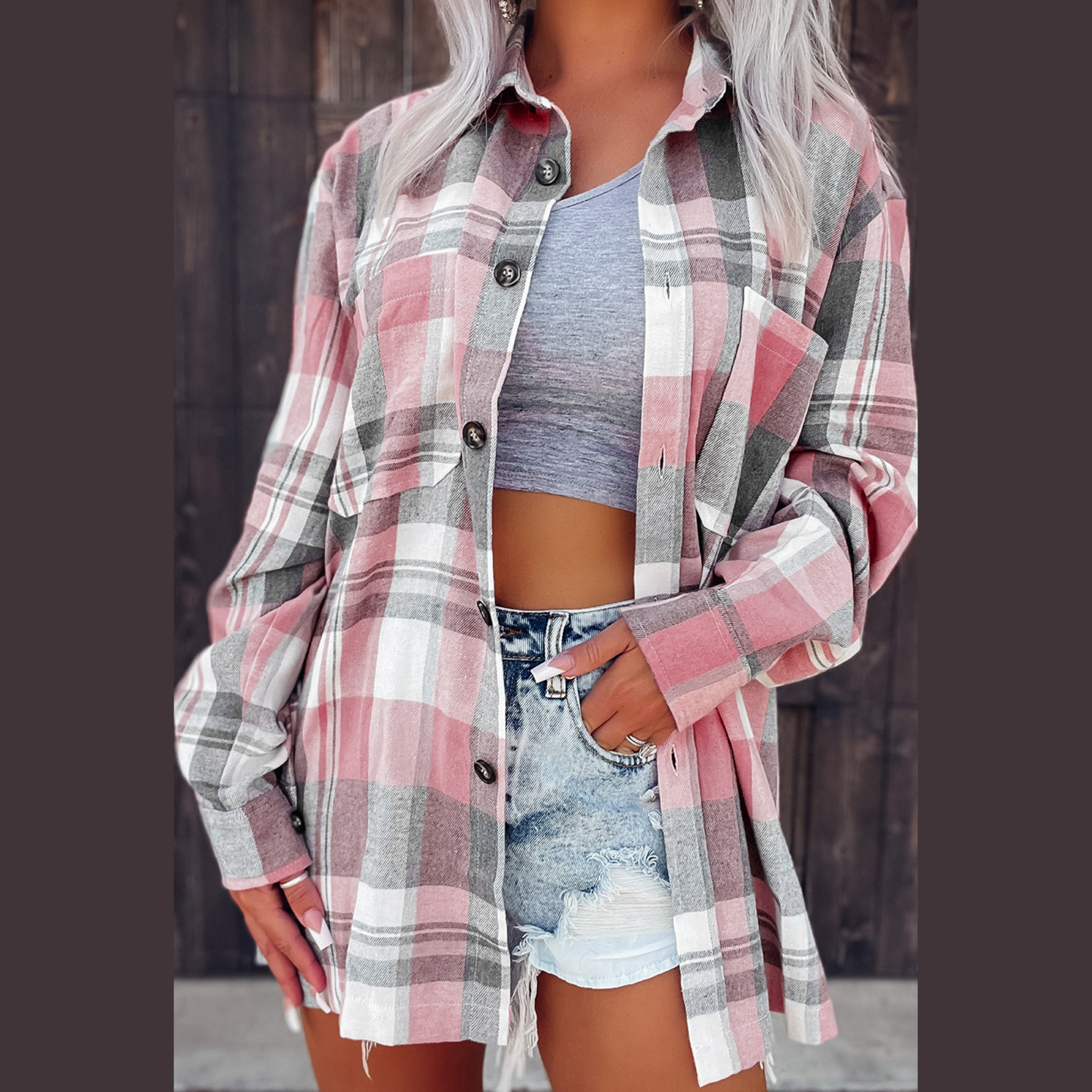 Pink Plaid Button Up