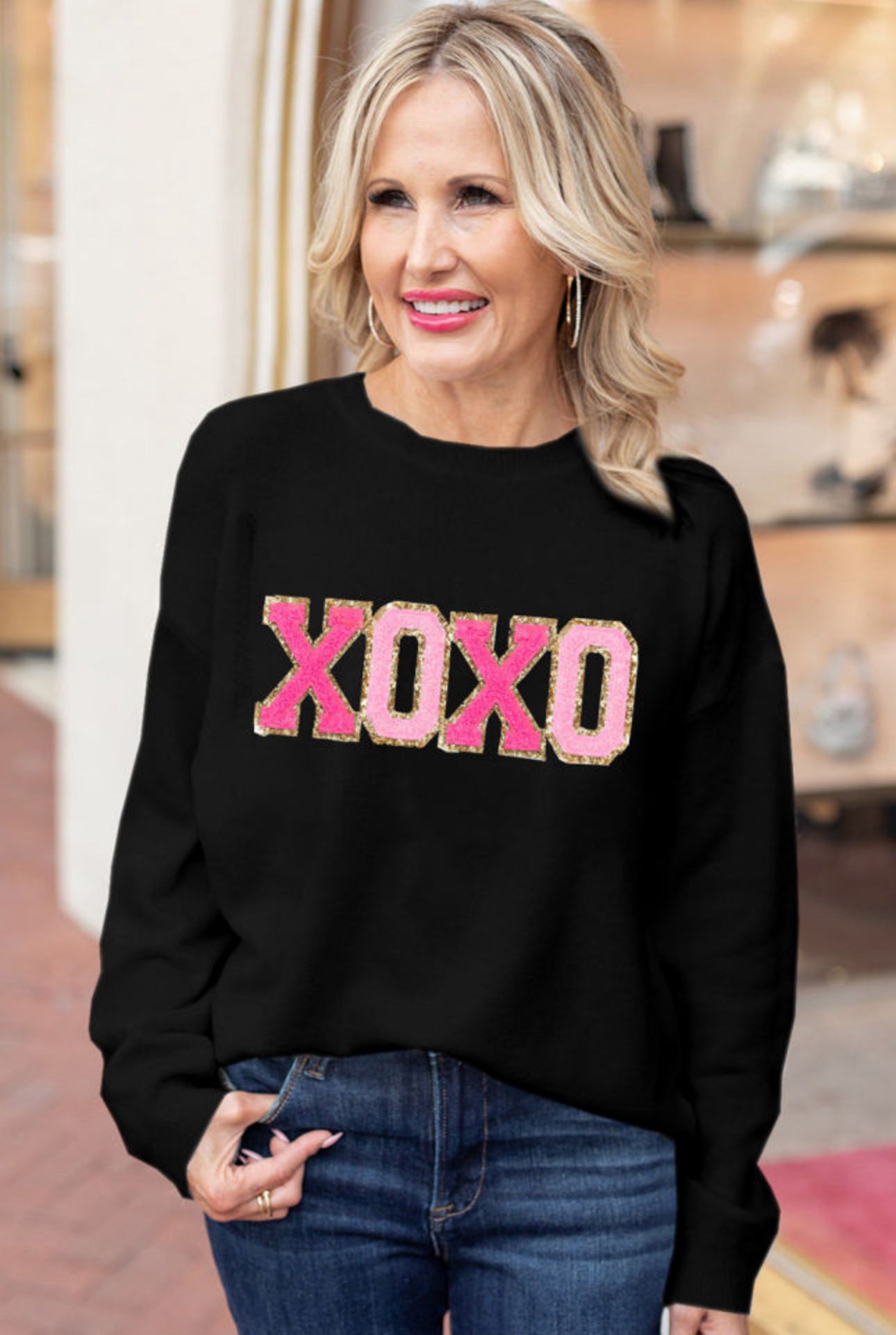 XOXO Glitter Chenille Round Neck Sweater