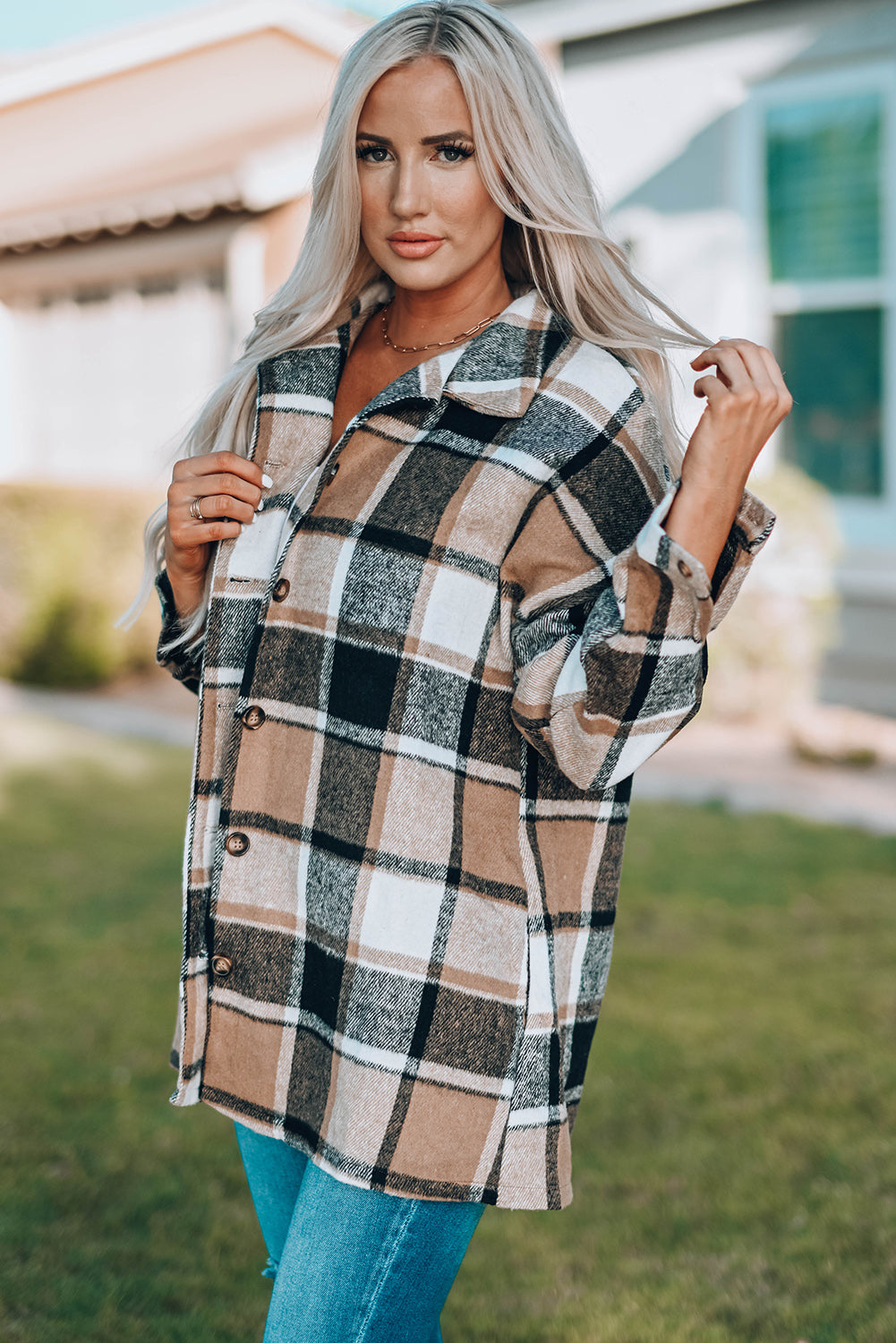 Plaid Print Buttoned Shirt Jacket