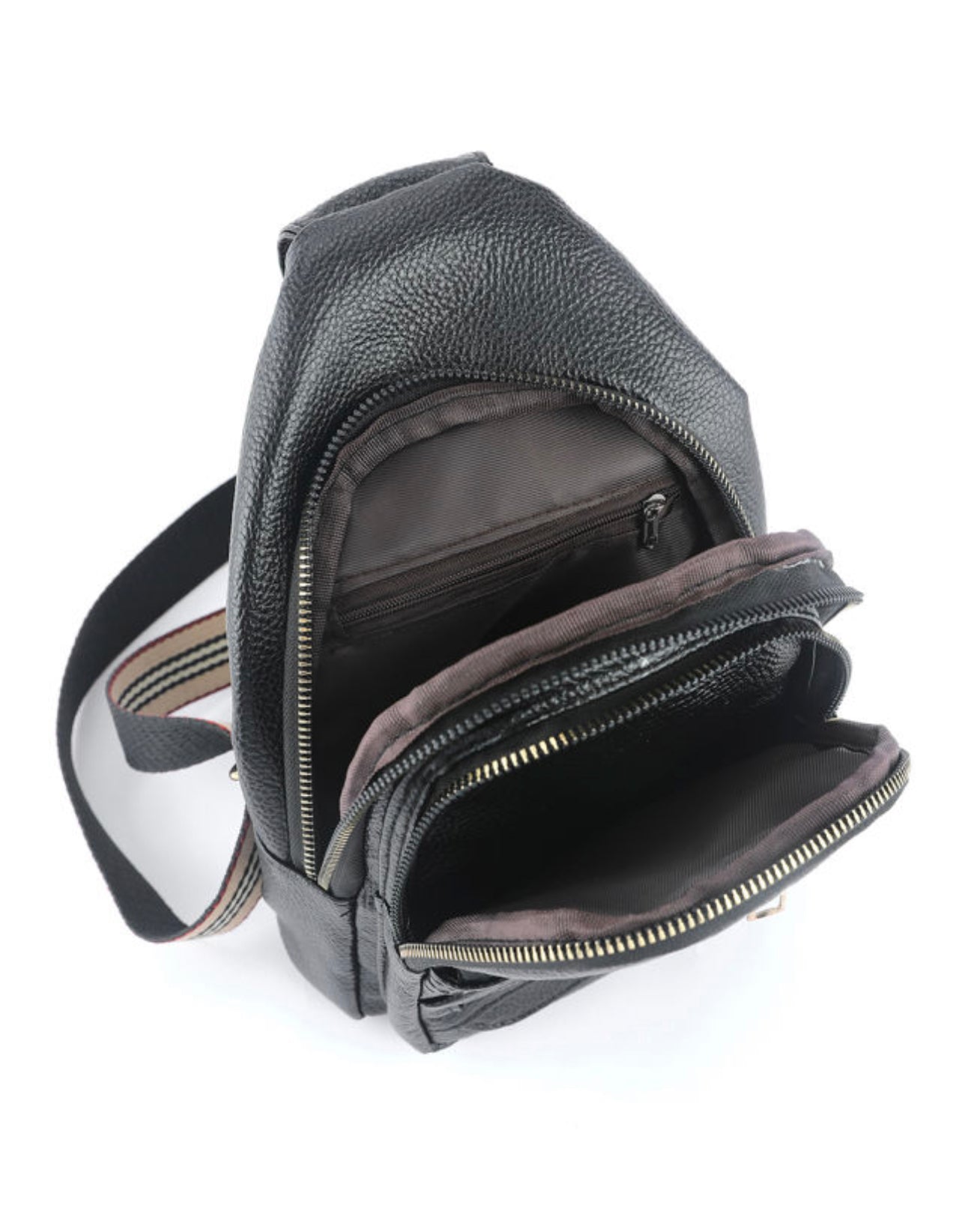 Black Faux Leather Multi Pocket Zip Chest Bag