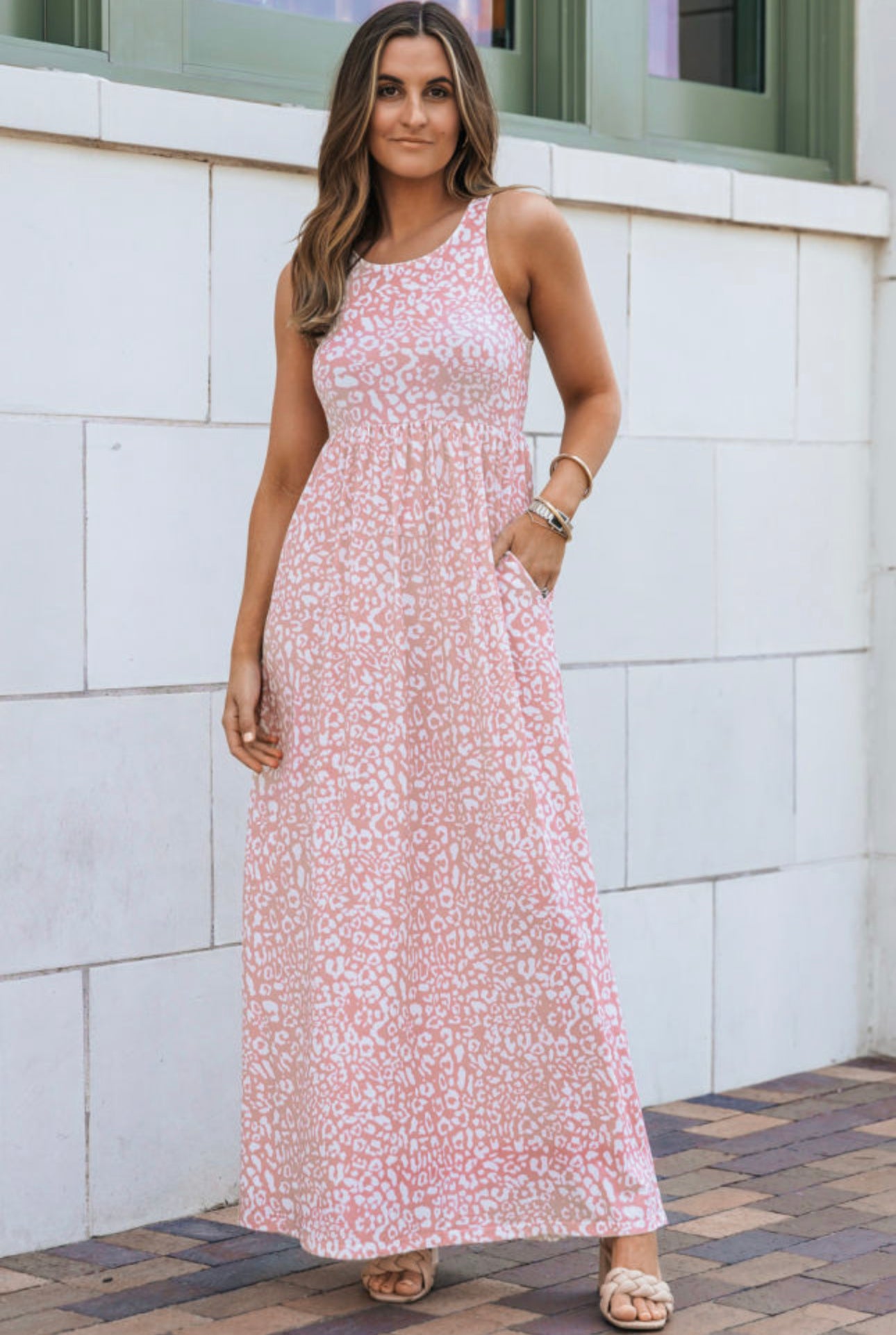 Pink Leopard Pocketed Maxi Dress