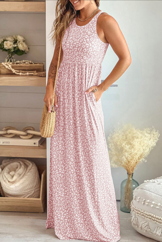 Pink Leopard Pocket Maxi Dress